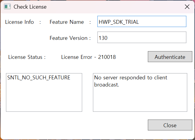 License check failed