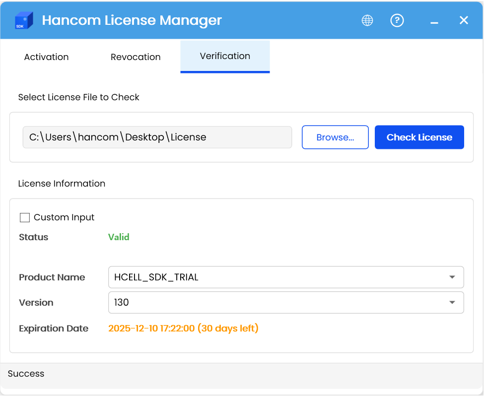 License check successful